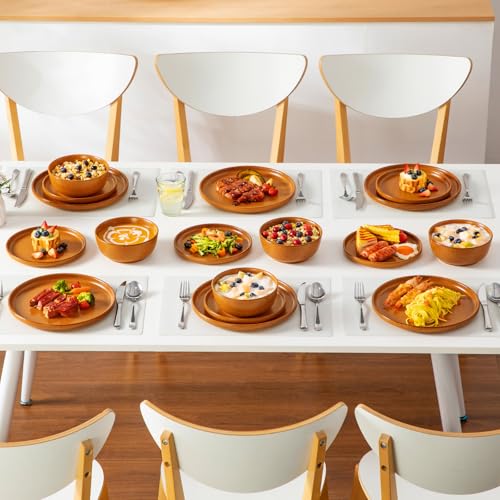 Image of vancasso Plates and Bowls Sets, 18 Pieces Stoneware Dinnerware Set for 6, Ceramic Dish Set for Kitchen, Microwave and Dishwasher Safe, Caramel Yellow, Series ZERMATT