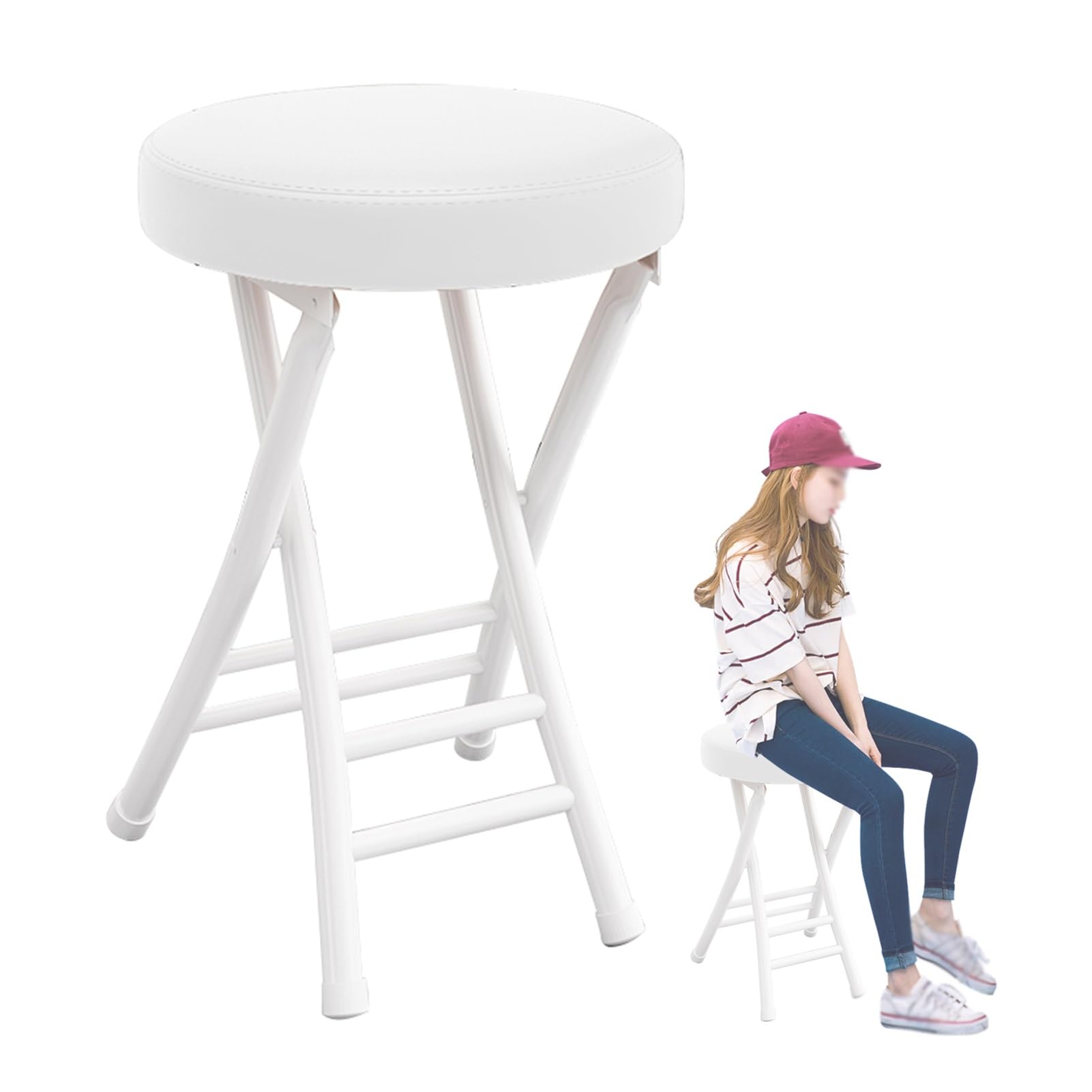 Taburete de bar alto portátil de 20 pulgadas sin respaldo para adultos, diseño plegable, asiento acolchado, capacidad de 262 libras, ideal para cocina, oficina y más (blanco)