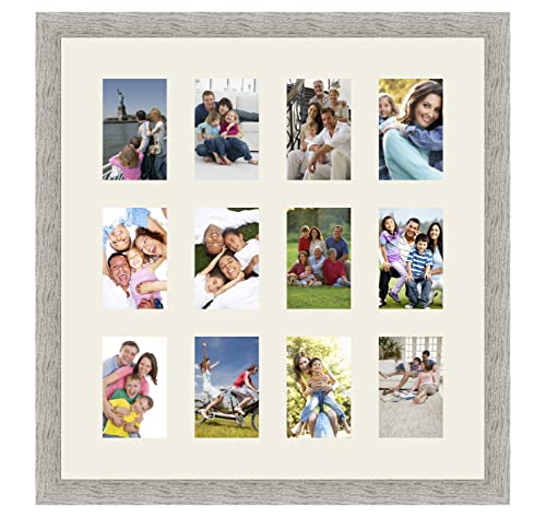Cadres Photos pêle mêle multivues Gris Argent 12 Photo(s) 10x15 Passe Partout, Cadre Photo Mural 58x60 cm Taupe Gris, 3.5 cm de Largeur