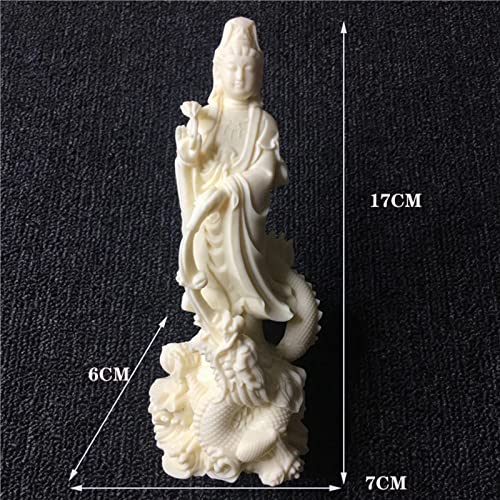 Estatua Quan Yin sobre Dragón decorativa beige miniatura 2