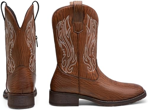 Image of Jousen Cowboy Boots for Men Embroidery Men's Western Boots Retro Square Toe Mens Boot Botas Vaqueras Para Hombre
