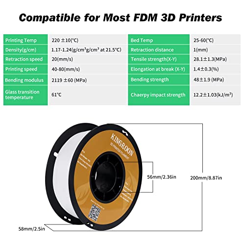 Image of Kingroon PLA 3D Printer Filament, Dimensional Accuracy + /- 0.02 mm, 1 kg Spool(2.2lbs), 1.75 mm,2KG White+Black