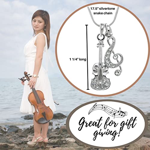 Pammyj Gift For Musician - Crystal Violin With Treble Clef Musical Pendant Necklace, 17.5" #TOP4