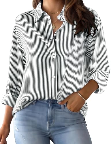 LOMON Button Down Shirt for Women Spring Summer Tops Long Sleeve Business Dressy Casual Blouses Collared Work Outfits Clothes