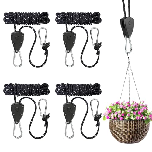 ueslwser 4 Stück 4mm Abspannseile mit Seilspanner, 4M Reflektierende Abspannseile, Einstellbare Seilratsche mit Haken, Zeltschnur Leuchtend Camping Schnur für Sonnensegel Wäscheleine