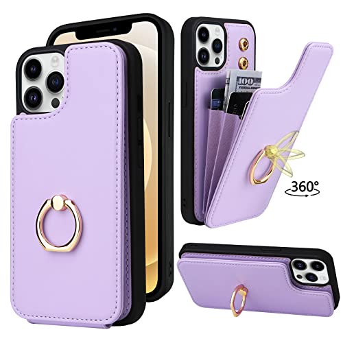 Étui portefeuille iPhone 12 rabat violet porte-carte béquille 360
