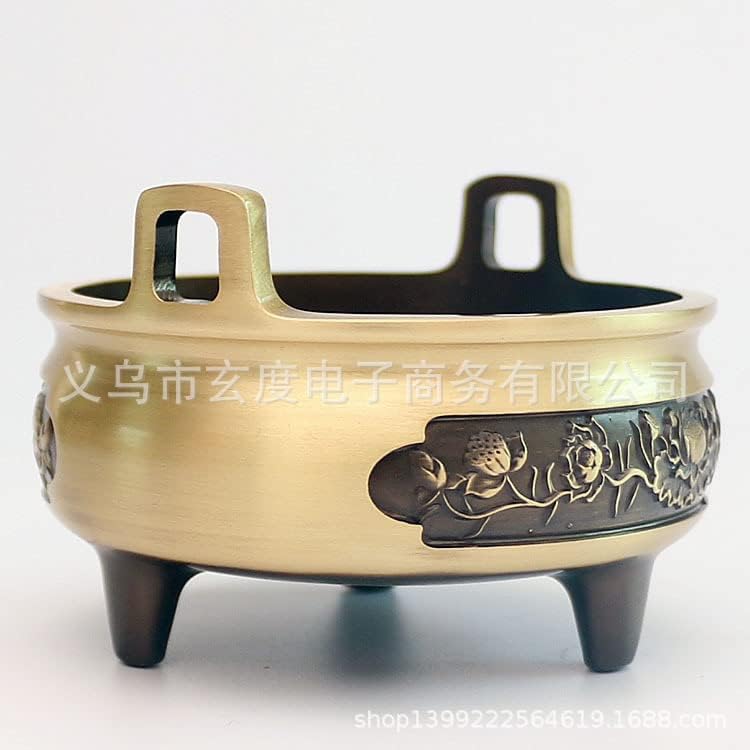 大号铜供奉三足双耳宣德炉家用供佛仿古熏纯铜莲花线