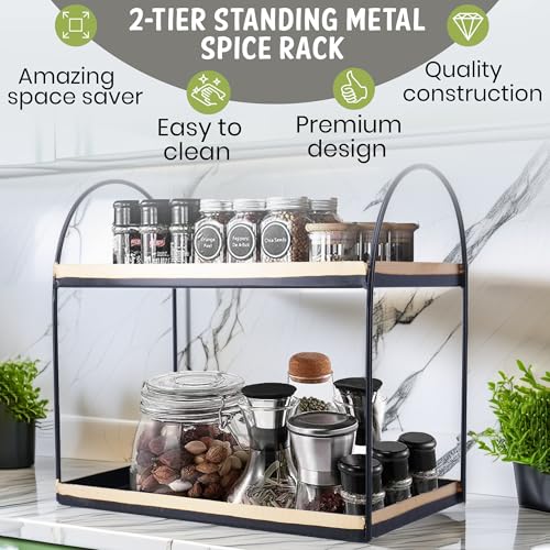Image of Niyara Iron Metal Heavy Duty Stand 2-Tier multistorage /Multipurpose Standing Rack, Bathroom Countertop Storage Shelf Cosmetic Organizer Holder Kitchen Spice Rack, (Round Black with Gold)