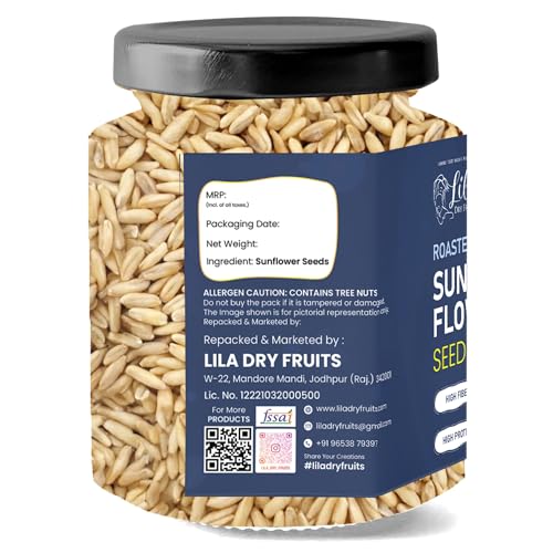 Image of LILA DRY FRUITS Roasted Sunflower Seeds 100 Grams | Crunchy Healthy Snack High Fibre Plant Based Seeds | Ideal for Daily Snacking, Salads, Baking & Toppings Perfect for Gifting