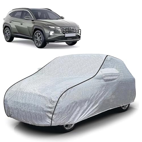 Image of Sulfar 100% Waterproof Car Body Cover Compatible with Mirror for Hyundai Tucson (Triple Stitched, Full Bottom Elastic, Magic Silver with Black Piping)