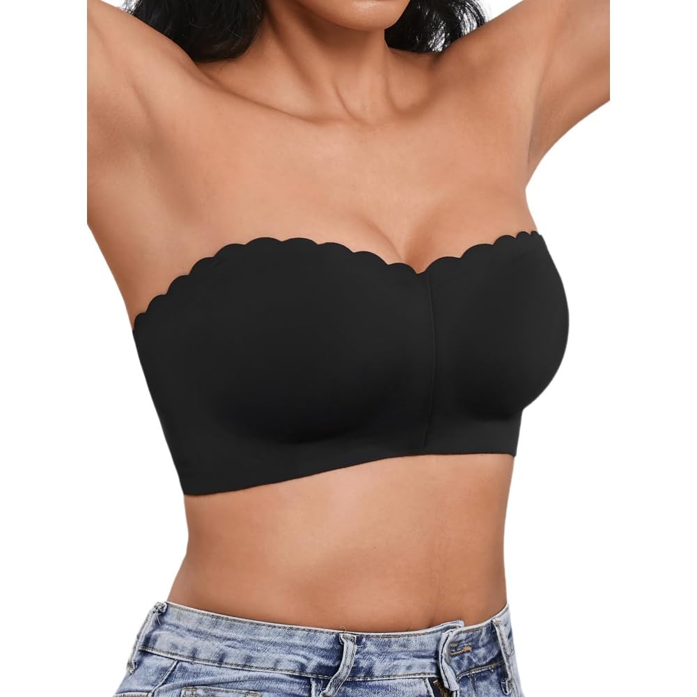 Reggiseno da donna senza spalline con fibbia frontale, tubo antiscivolo e confortevole, top a tubo senza cuciture arricciato con bordo ondulato