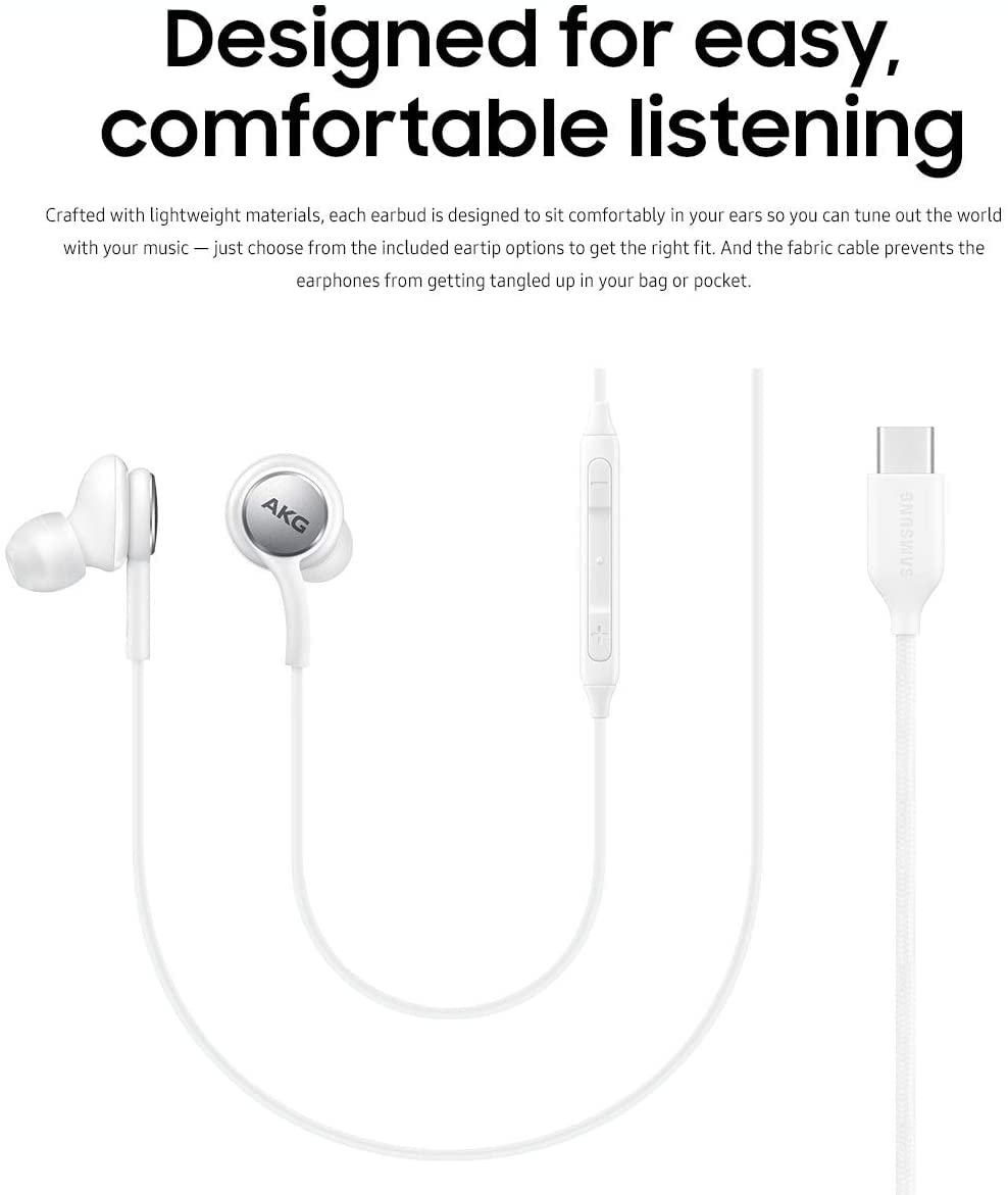 UrbanX 2021 Earbuds Stereo Headphones for Samsung GalaxyZ Flip3 5G/Z Flip4/Z Fold2 5G/Z Fold3 5G/Z Fold4 Designed by AKG - Braided Cable with Microphone and Volume Remote Type-C Connector