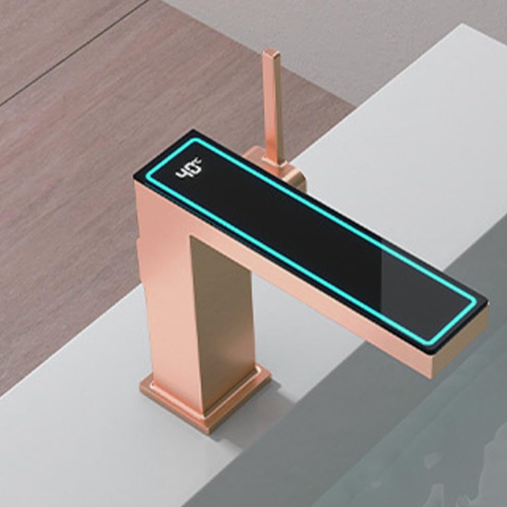 SOHNVWTGD Premium Waterfall Numeric Display Faucet for High-End Washing Basins(Rose Gold)
