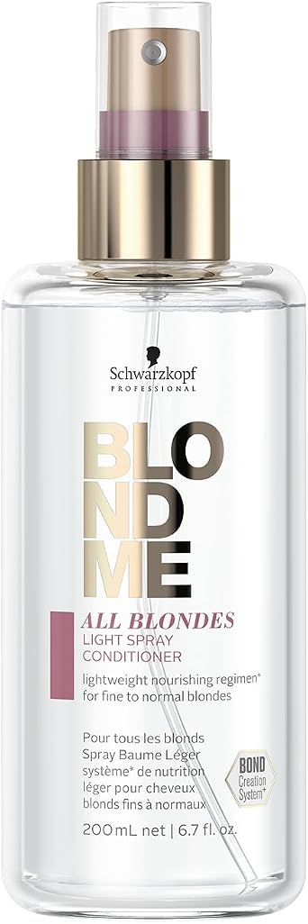Schwarzkopf Professional BLONDME All Blondes Light Spray Leave In Conditioner For Colored Lighthened Bleached Hair 3D Bond Creation System Silk Protein Complex Detangling Softening Moisturising 200 ml