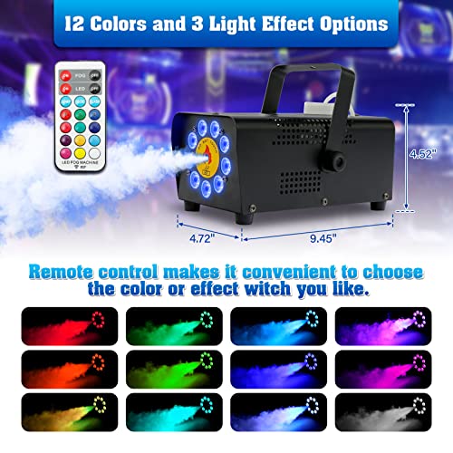 Tcfundy Fog Machine With 9 Led Lights, 500W Smoke Machine With 12 Color Lights Effect For Halloween Wedding Dj Party Stage, Portable Fog Machine Outdoor With 2-In-1 Remote Control #TOP1