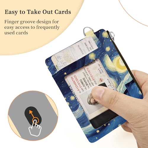 Hancynir Starry Night Black Cat Slim Wallet for Women - RFID-Blocking Mini Credit Card Holder with Zipper Coin Pocket, Lightweight PU Leather Travel Accessory - Image 7