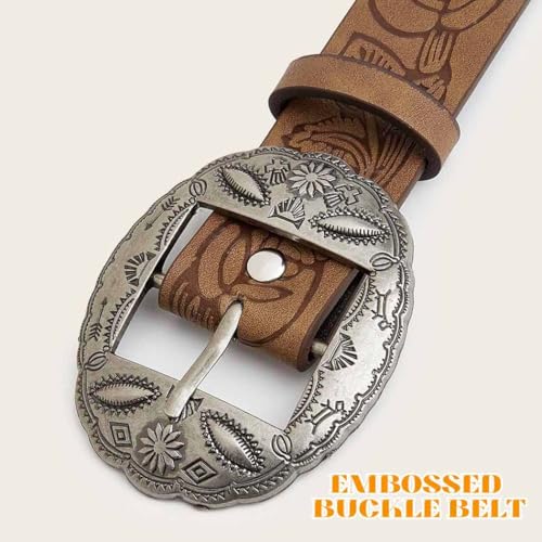 Yalice Brown Western Belts for Women Vintage Buckle Cowgirls Belt for Jeans Men Cowboys Country Leather Belt3