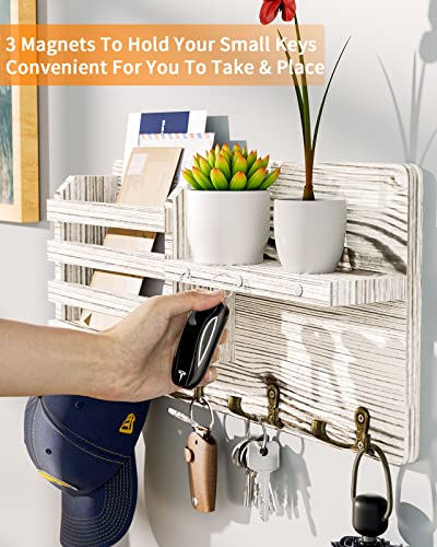 SWTYMIKI Key Holder for Wall White, Wooden Key Hooks with Shelf and 4 Double Hooks, Wall Mounted Key Holder for Entryway, Mudroom, Hallway, Bedroom, Living Room, Install with Screws - Cosy Home Interiors SWTYMIKI Key Holder for Wall White, Wooden Key Hooks with Shelf and 4 Double Hooks, Wall Mounted Key Holder for Entryway, Mudroom, Hallway, Bedroom, Living Room, Install with Screws - Image 3