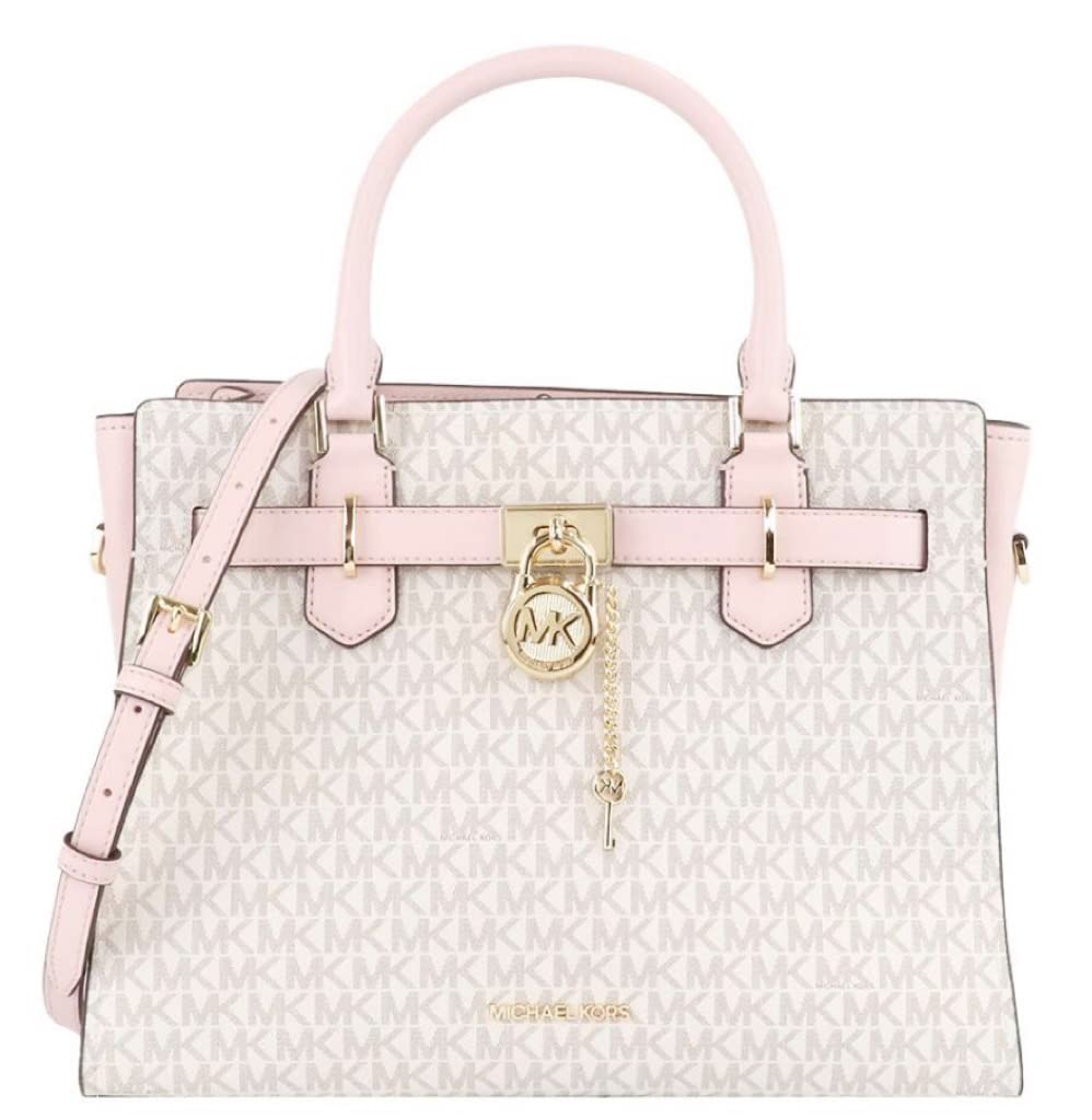 Michael Kors Hamilton Medium Vanilla Mk Signature Pink Satchel