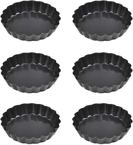 Juego de mini tarta de 4 pulgadas, 6 paquetes de sartén para tartas con parte inferior extraíble, sartén antiadherente de acero al carbono, sartenes