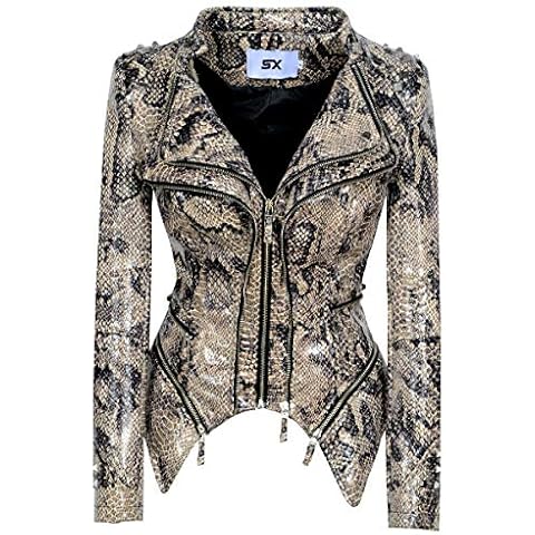ZJX Women's classic rivet zipper dovetail leather jacket casual personalized Motorcycle Jacket (3XL, stripe) Cover