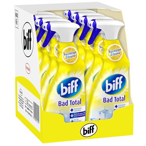 Biff Bad Total Spritzige Zitrone, Badreiniger, 8 x 750 ml, Sprühflasche, für alle Oberflächen und hygienische Sauberkeit