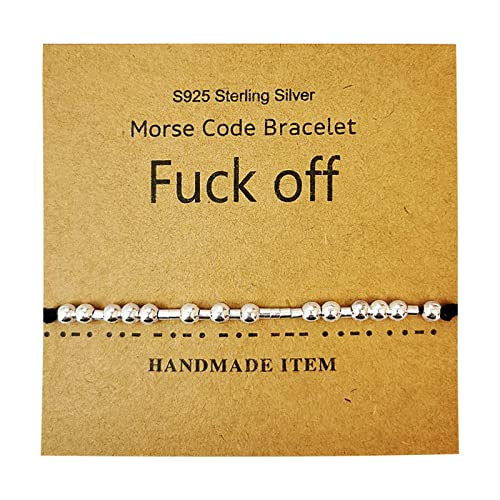 Morse Code Bracelet, Vintage Silver Promise Distance Friendship Bracelets Hand Made Beads String Rope Bracelet for Women Men Friend Couples(Fuck Off)