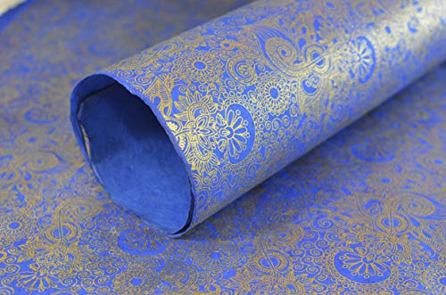 Kathmandu Valley Co. Wrapping Paper Handmade from Tree-Free Lokta Paper. Reusable Gift Wrap 10 Sheets 20x30 inches. Made in Nepal. (Royal Henna)