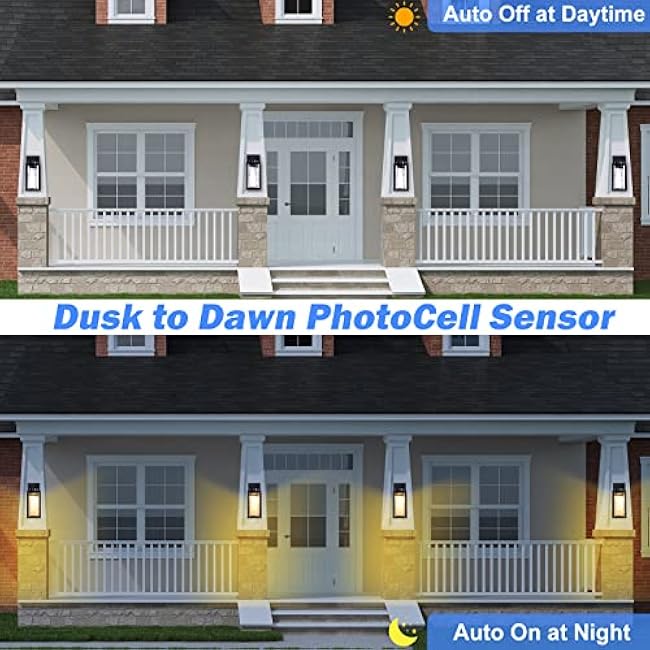 LED Dusk to Dawn Outdoor Light Fixtures - 2 Packs Modern Porch Lighting with Attractive Glass, 13W 3000K LED Exterior Sconce Wall Mount with Photocell Sensor for House Front Garage Door, Waterproof