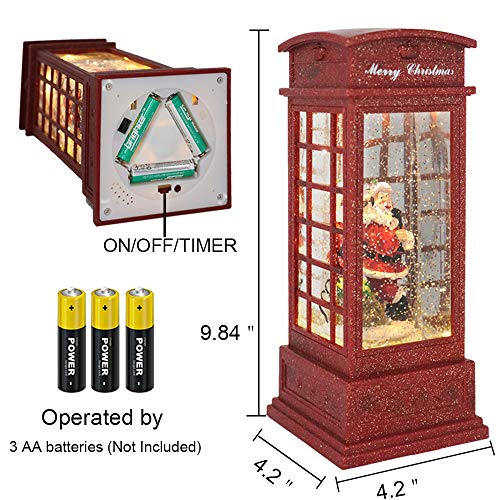 Eldnacele Christmas Snow Globe Lantern Phone Booth, Swirling Water Glittering Battery Operated Festicval Ornament With Timer For Christmas Tabletop Centerpiece Home Decoration(Phone Booth) #TOP1