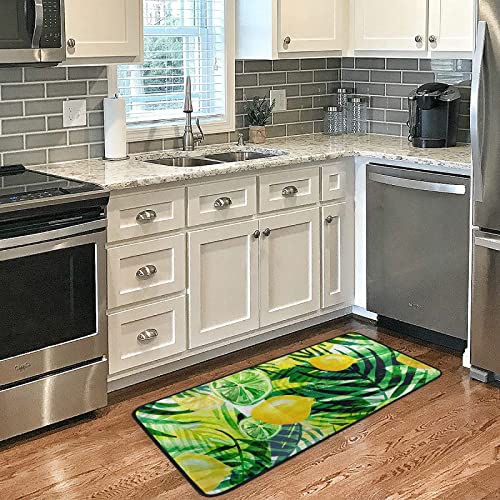 Green Leaves Palms Fruit Citrus Orange Lime Lemon Kitchen Rug Floor Mat Anti Fatigue Kitchen Mats 39 x 20 in Non Slip Absorbent Cushion Comfort Standing Mat Carpet for Home Decor