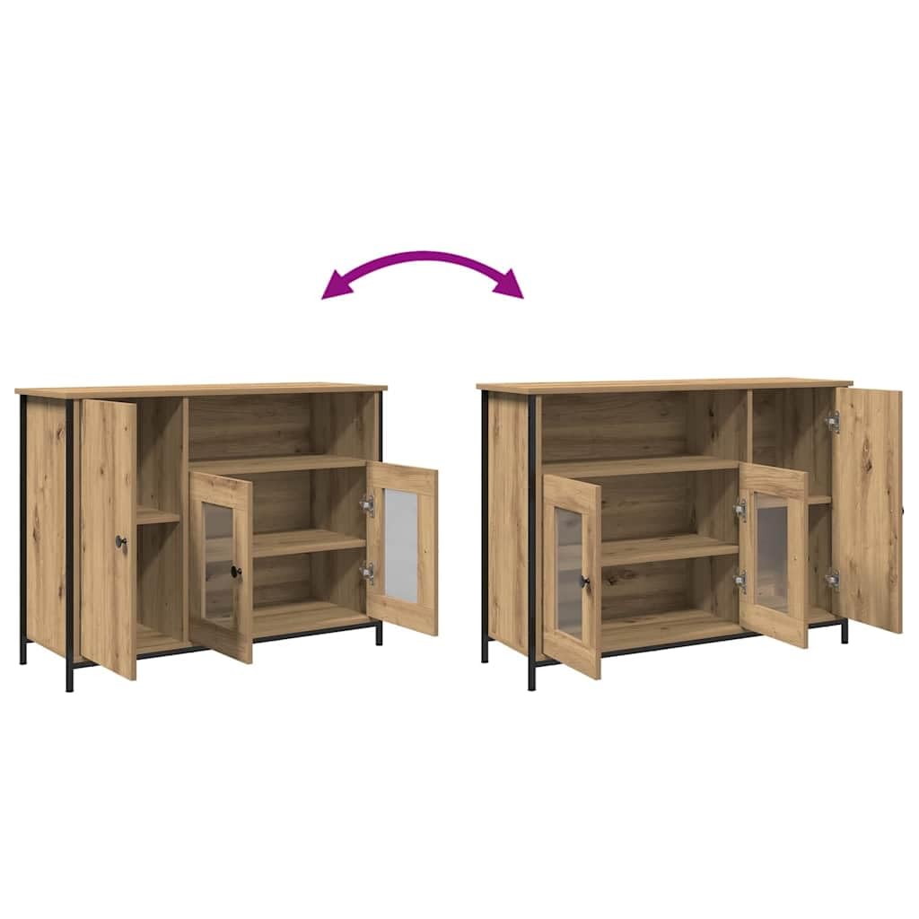 Générique Nowoczesna prostokątna szafka do przechowywania z drewna inżynieryjnego z metalowymi wykończeniami, bufet dębowy 100x35x75 cm do salonu, jadalni lub przedpokoju