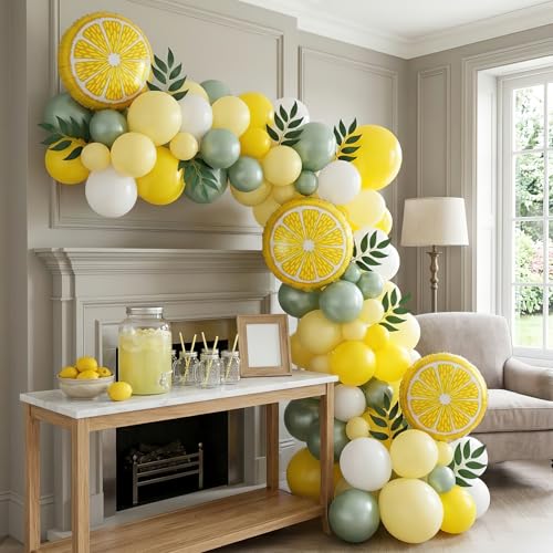 Lemon Baby Shower Decorations Lemonade party main squeeze bridal shower decorations Summer Fruit Party Supplies White Pastel Yellow Balloon Garland Kit
