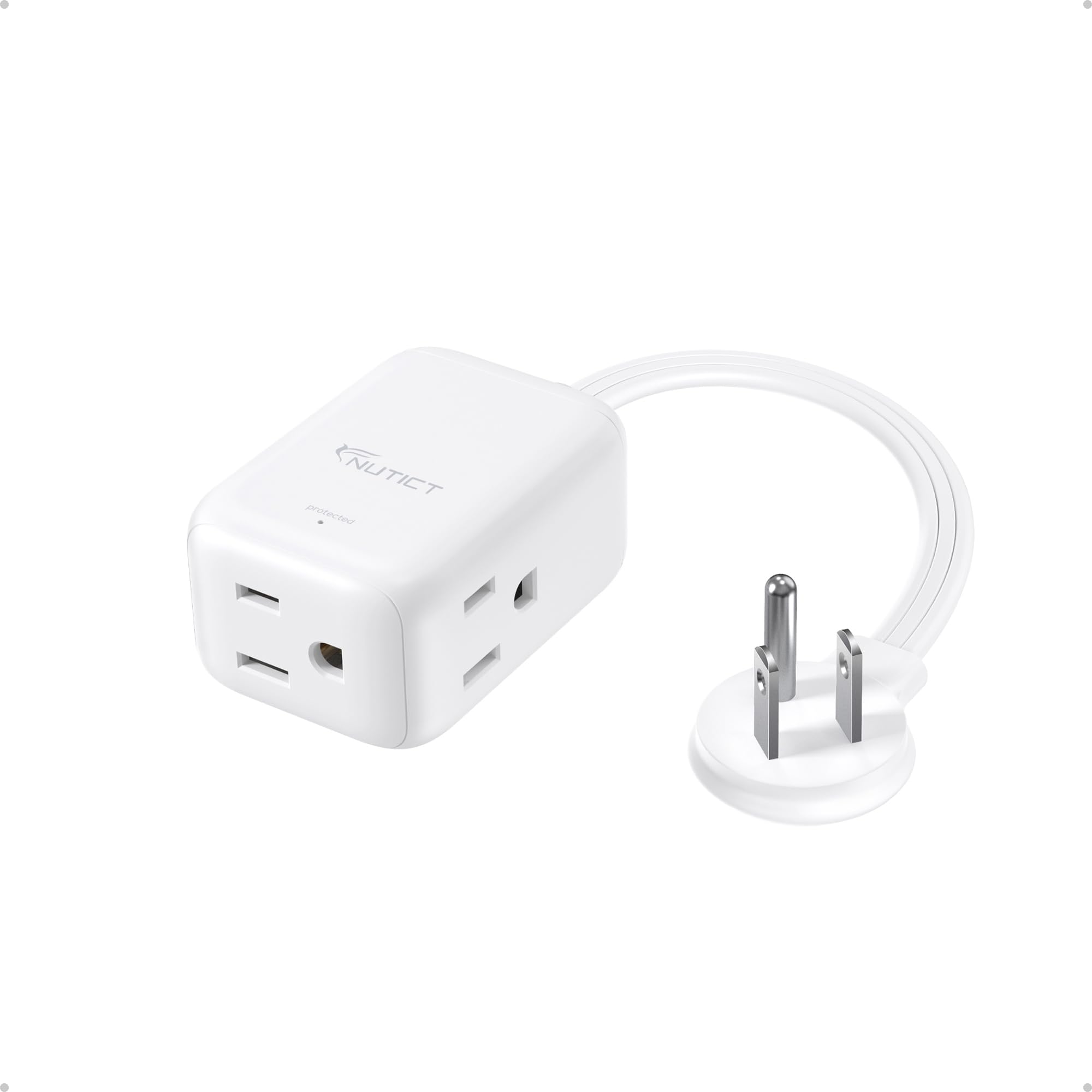 Flat Extension Cord with 3 Outlets 1 5ft Short Extension Cord 900J Surge Protector ETL Listed 13A 1625W