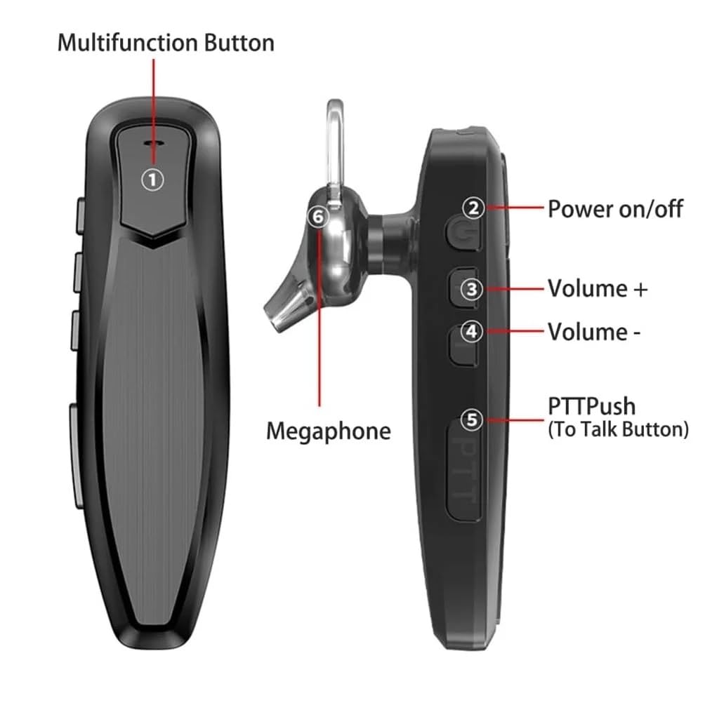 Jetfon BT-K2 - Auricolare wireless Bluetooth con adattatore walkie talkie tipo K, PTT doppia modalità e autonomia di 26 ore, compatibile con Dynascan, Kenwood, Baofeng e Quansheng