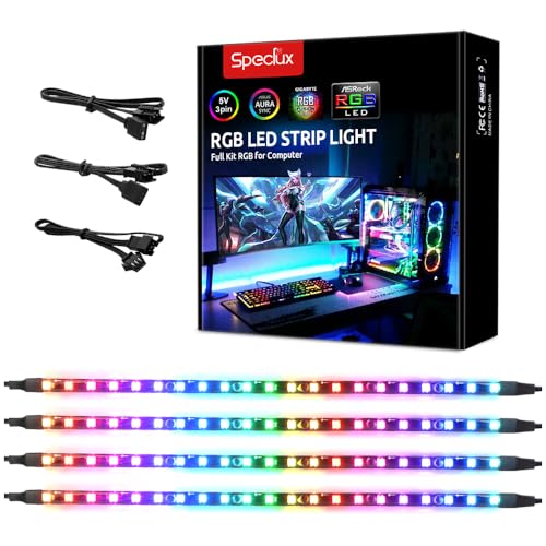 Speclux, Luci Magnetiche Per PC Arcobaleno, Striscia LED RGB Per PC, Indirizzabile Digitale, WS2812B, 5 V, 3 pin, Compatibile Con ASUS Aura SYNC, Gigabyte ARGB Fusion, MSI Mystic Light (4 strisce)