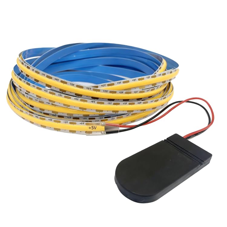 1m Battery Power COB LED Strip, 4000K 5V Natrual White LED Strip Lights with Sticky Back, Flexible LED Tape for Backlight, Ambient Lighting to TV, Mirror, Under Cabinet, Shelf (Natrual White, 1m)