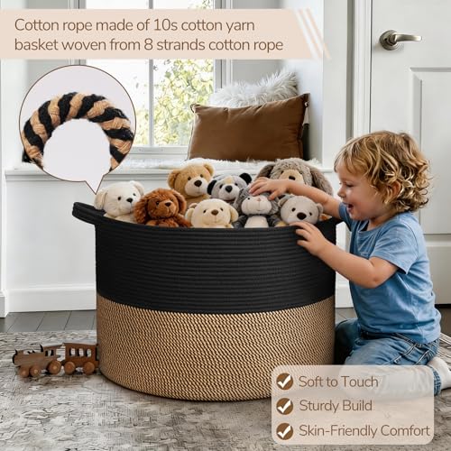 Image of INDRESSME 115L Extra Large Storage Baskets for Organizing, Blanket Basket Living Room Dog Toy Bin, Wicker Storage Woven Laundry Basket for Pillows, Towel Shoes Entryway, Mix Black