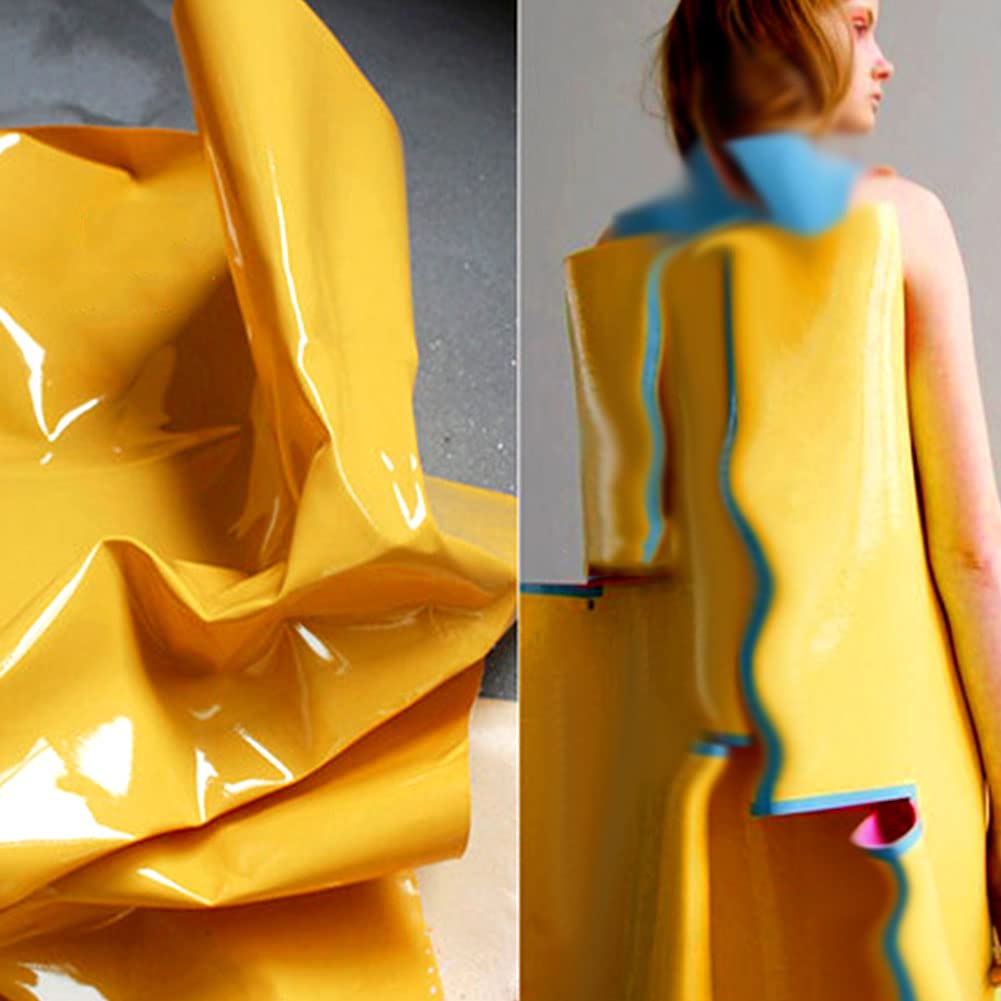 FFYUEEE Mango Yellow Mirror Light-Sensitive Artificial Leather, Raincoat/Rain Boots/DIY/Fashion Material, Fixed Width 120CM,50CM