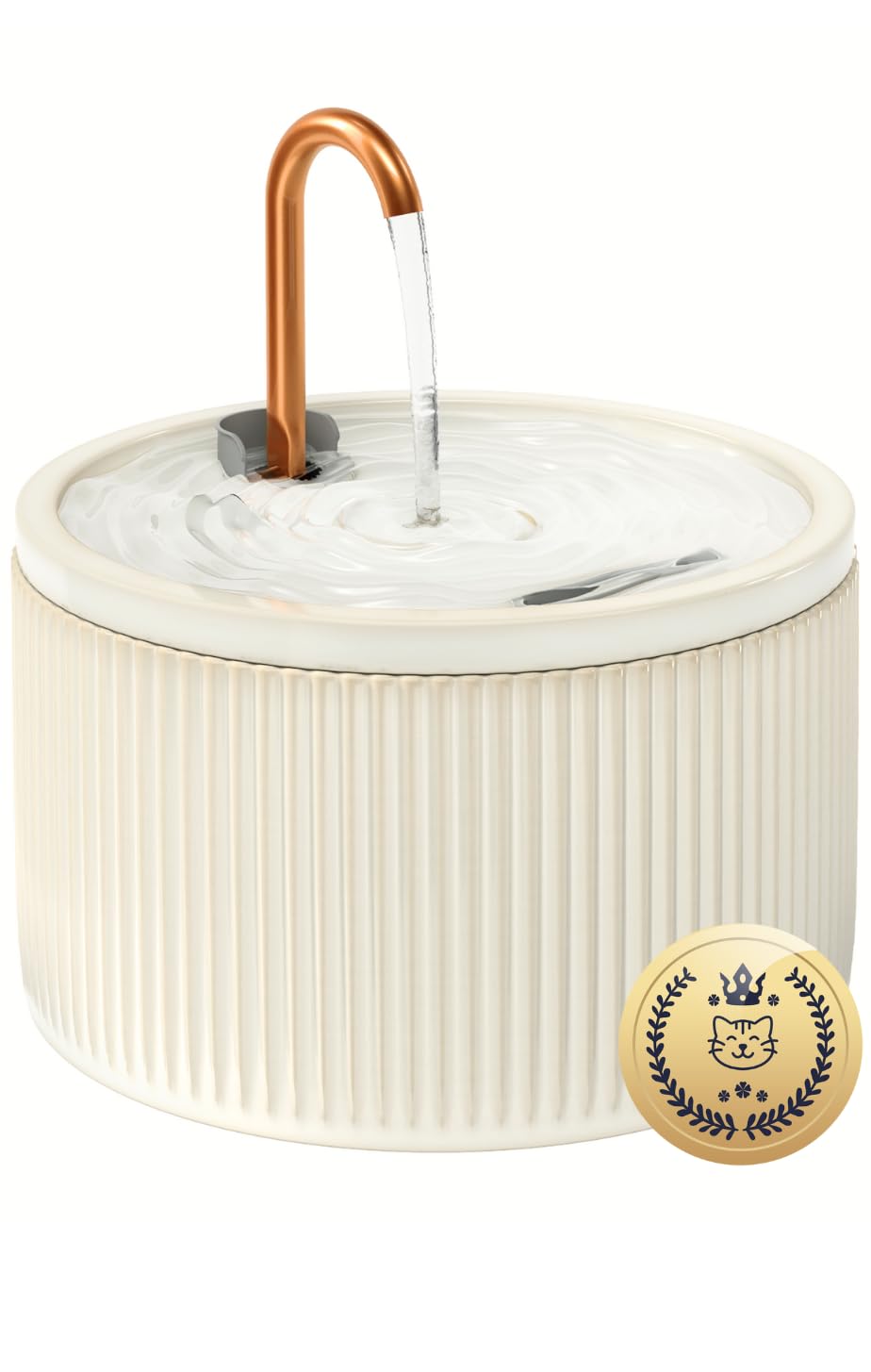 MISFANS Ceramic Cat Water Fountain 2.1L, Copper Spout Drinking Fountain, Ultra-Quiet Pet Water Dispenser, Triple Filtration, Hygienic & Easy Clean (Beige)