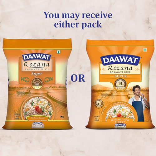 Image of Daawat Rozana Super Basmati Rice 1Kg| For Everyday Consumption| Cooked Grain Upto 13mm*| Naturally Aged (Pack of 3)