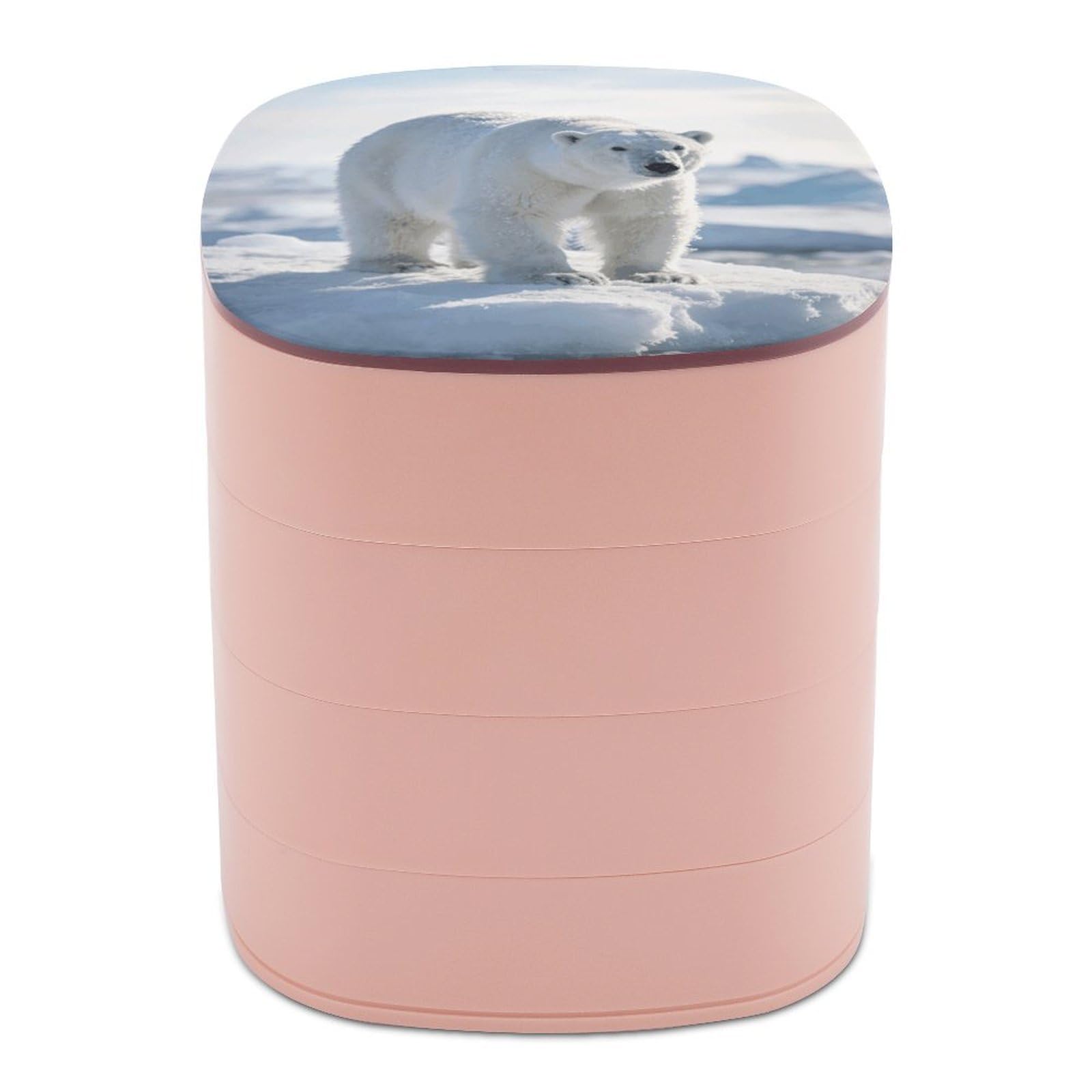 LZQPOEAS Snow Bear Jewelry Box Women Jewelry Organizer Travel Jewelry Case Cute Necklace Ring Storage Organizer 4-Layer Rotating Jewelry Tray Case with Mirror for Bracelets