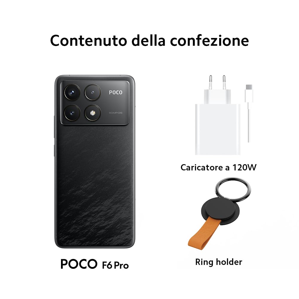 Poco F6 Pro, Snapdragon® 8 Gen 2, tripla fotocamera 50MP, Ricarica iperveloce a 120W, 5.000mAh, 12GB+512GB, Nero