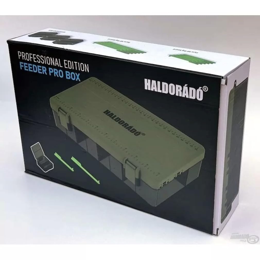 Haldorádó Feeder Pro Box - Caja organizadora profesional de aparejos de pesca y aparejos | Almacenamiento de alimentador de método de alto impacto con 10 escaleras de aparejo, 16 compartimentos