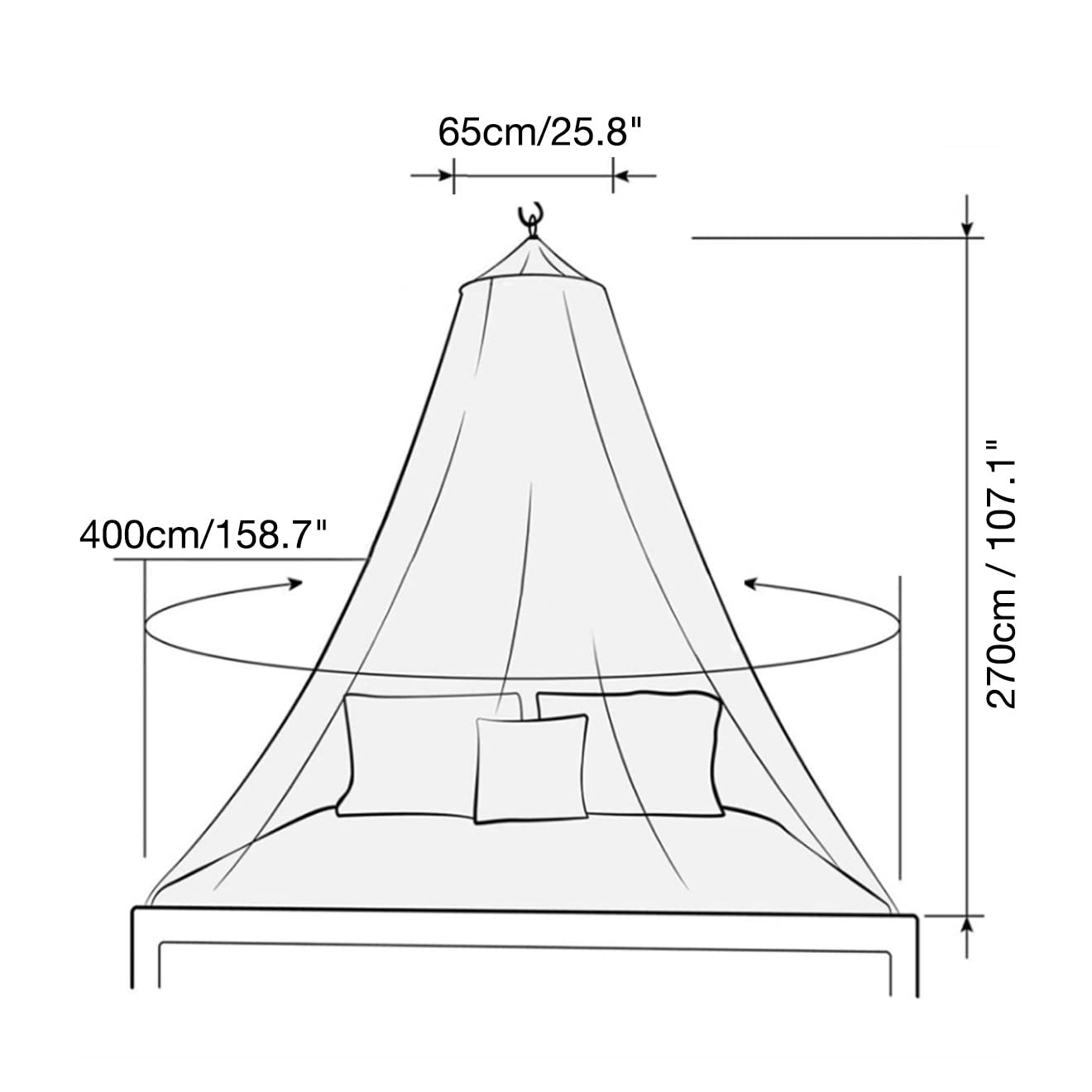 Himmelbett-Vorhänge, runder Kuppelhimmel, Verdunkelung, Mückenschutz, Moskitonetz mit Stern-Lichterkette, Farbverlauf (Regenbogen-Farbverlauf)