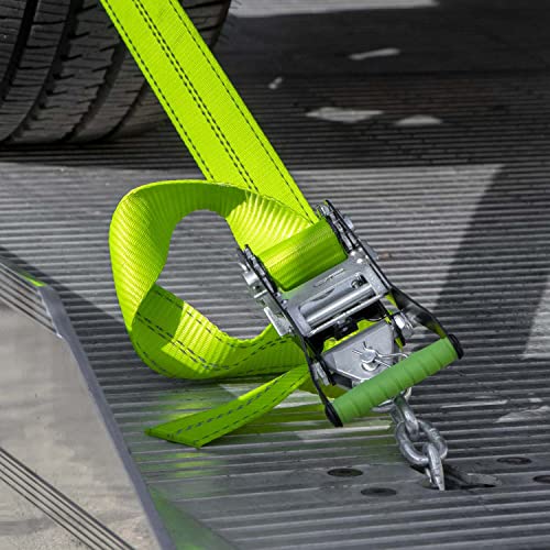 Vulcan 8-Point Vehicle Tie Down Kit With Chain Tails On Both Ends - Set Of 4 - Reflective High-Viz #TOP2