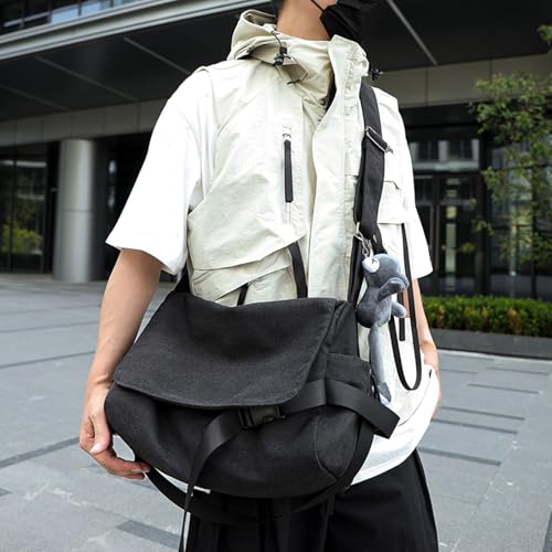 Canvas Messenger Bag with Cute Pendant Plain Casual Crossbody Bag Chic Shoulder Bag Laptop Bag Travel Daypacks2
