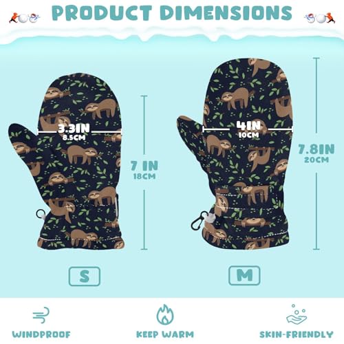 Kids Mittens Winter Fleece Gloves Toddler Warm Snow Gloves Sloth Tropical Leaves for Girls Boys3