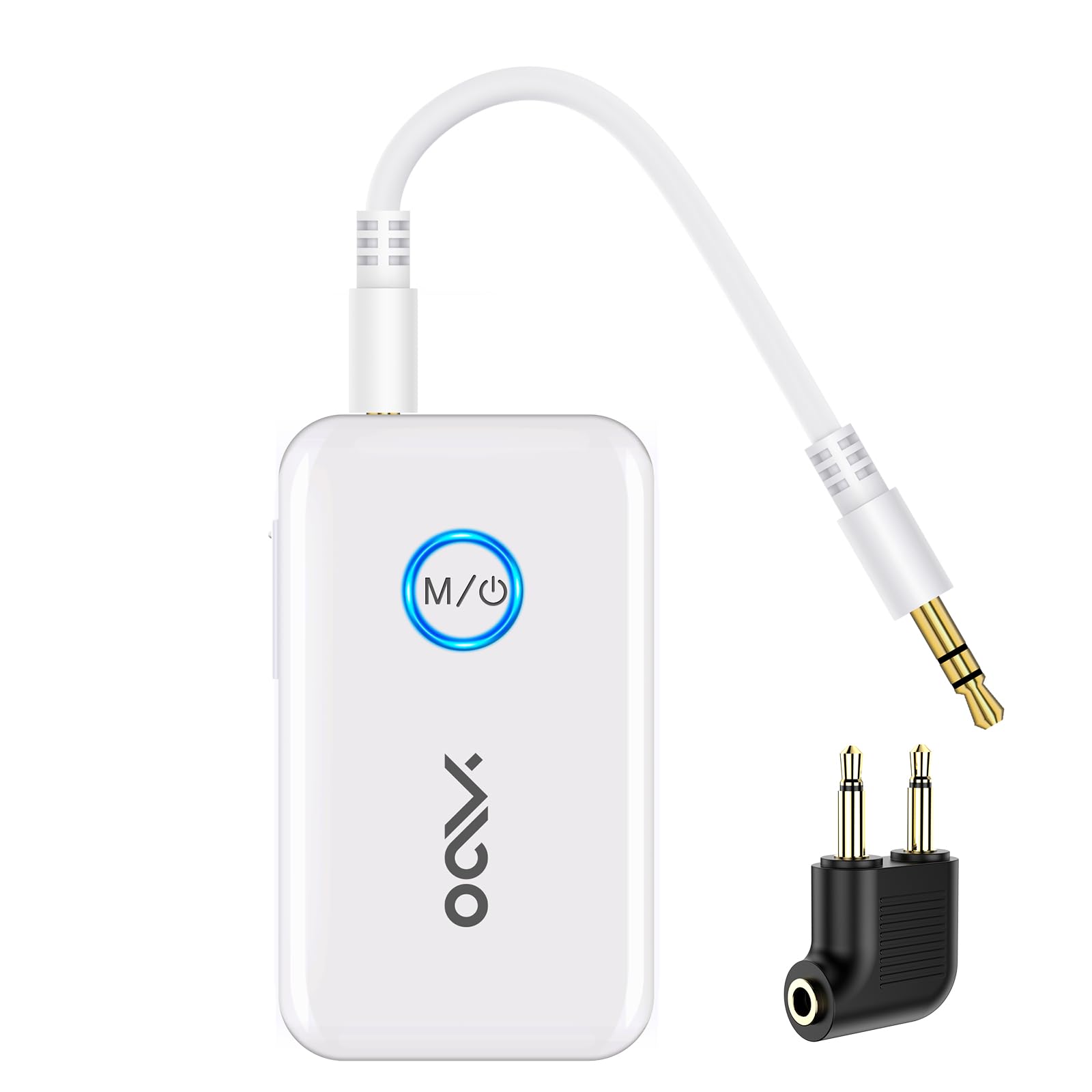 YMOO Bluetooth 5.3 Transmitter Receiver for 2 Wireless Headphones/Speaker/Airplane, 3.5mm Jack AUX Bluetooth Audio Adapter, 22h Long Range AptX Low Latency for Smarphone/Tablet/PC/TV/Home Stereo