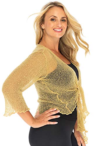 Back From Bali Womens Plus Size Shrug Bolero Sheer Cardigan Arm Cover 2X 3X 4X Lightweight Natural Gold #TOP2